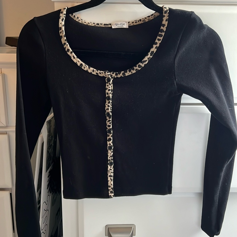 John galt black long sleeve with leopard lining button down.